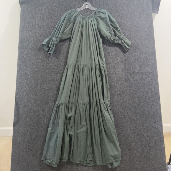 Daughters of India Sahana Dress Women's Small Green Boho Maxi Tiered Long Pocket - Picture 7 of 8